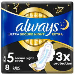 Always Ultra Sanitary Towels Secure Night Extra (Size 5) Wings X8 Pads  Always Ultra Sanitary Towels Secure Night Extra (Size 5) Wings X8 Pads