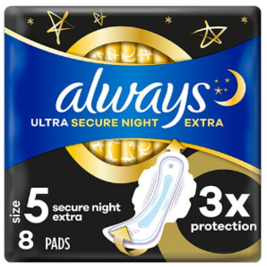  Always Ultra Sanitary Towels Secure Night Extra (Size 5) Wings X8 Pads