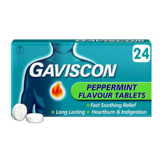 Gaviscon Heartburn & Indigestion Relief Peppermint Flavour Tablets (24 Pack)