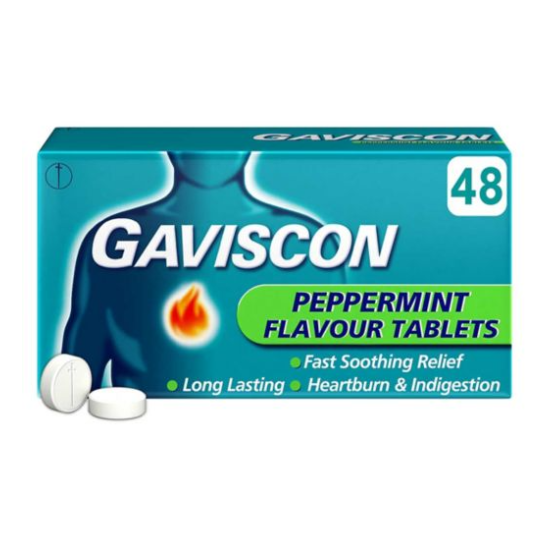 Gaviscon Heartburn & Indigestion Relief Peppermint Flavour Tablets (48 Pack)