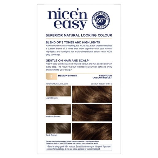 Clairol Nice'n Easy Permanent Hair Dye 5 Medium Brown