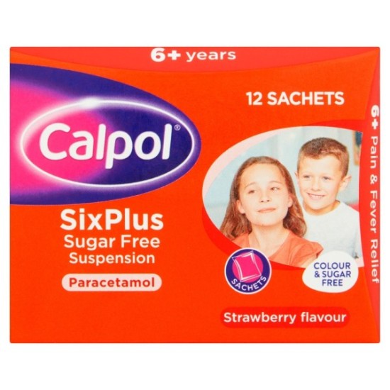 Calpol SixPlus Sugar-Free Suspension Sachets Strawberry Flavour - iPharm 