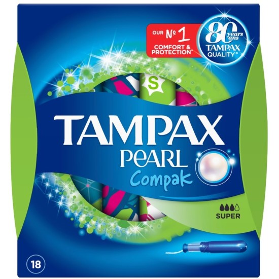 Tampax Compak Pearl Super Applicator Tampons (18 Pack)