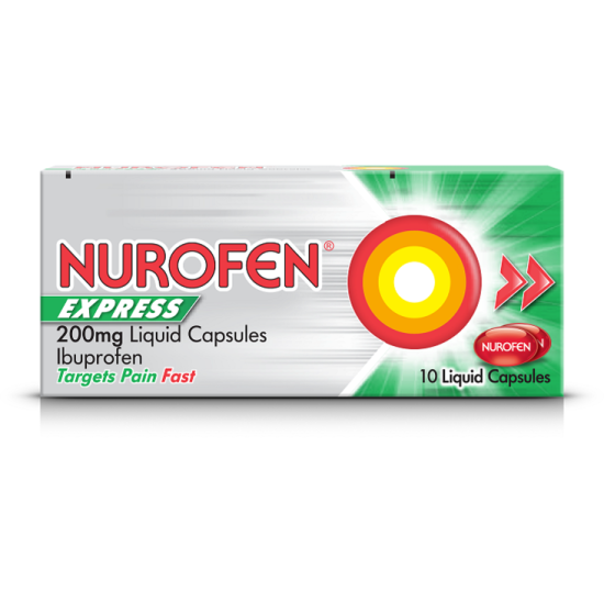 Nurofen Express Ibuprofen Liquid Capsules 200mg (10 Liquid Capsules)