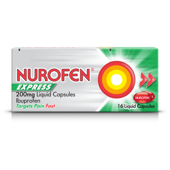 Nurofen Express Ibuprofen Liquid Capsules 200mg (16 Liquid Capsules)